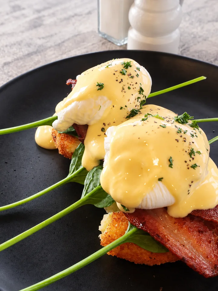 Poached eggs on a breakfast plate