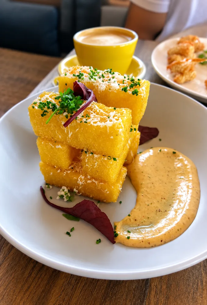 A golden savoury plate served at the cafe